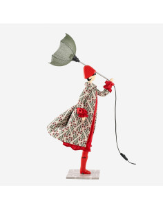 Wooden table lamp, girl with umbrella lamp