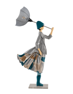 Wooden table lamp, girl with umbrella lamp