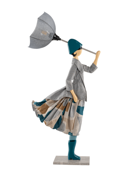 Wooden table lamp, girl with umbrella lamp