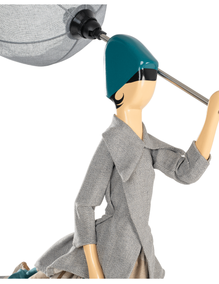 Wooden table lamp, girl with umbrella lamp