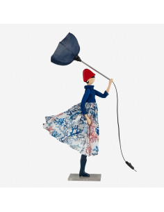 Wooden table lamp, girl with umbrella lamp