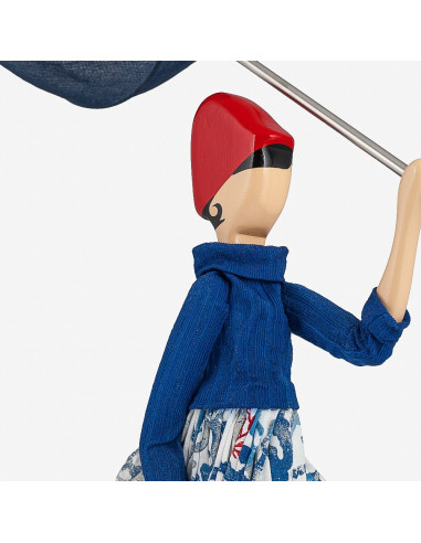 Wooden table lamp, girl with umbrella lamp