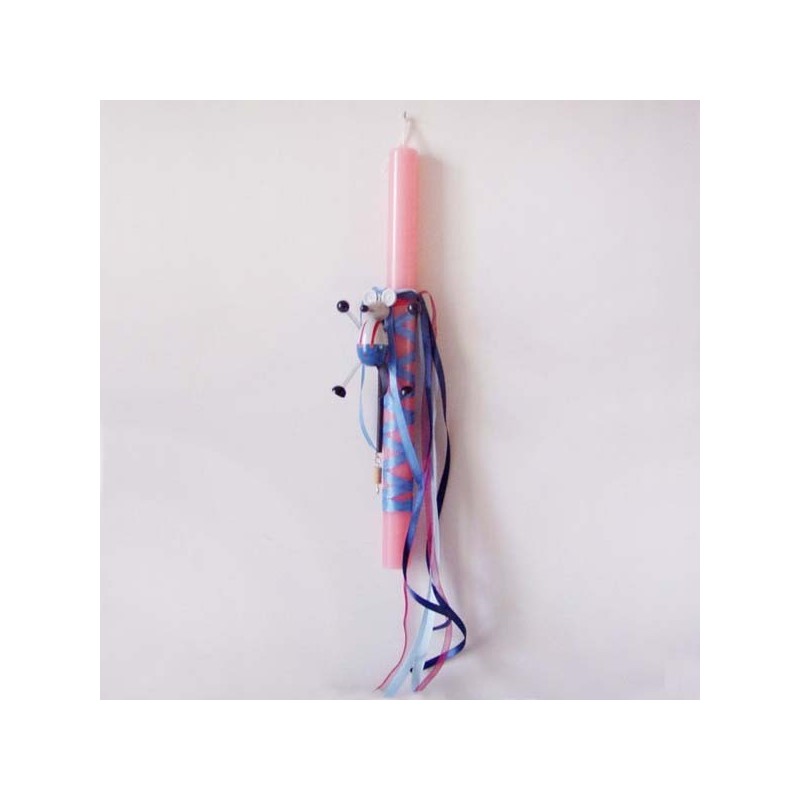 Pink Easter candle with wooden toy