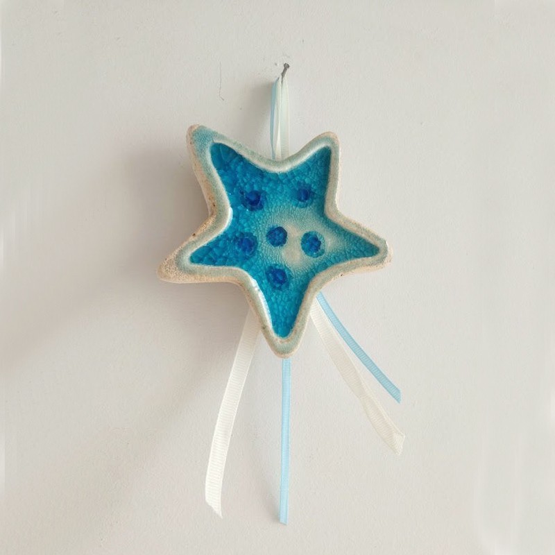 Blue starfish wall hanging, ceramic...