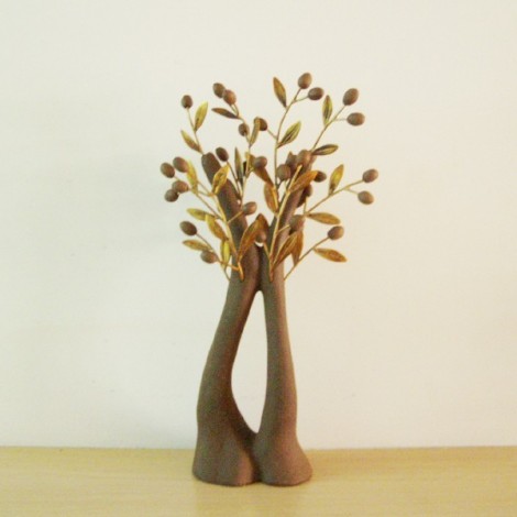 Decorative Olive Tree, Handmade of Brass with Golden Patina, Gold Olives on  White Marble Base, 29cm (11.4'')