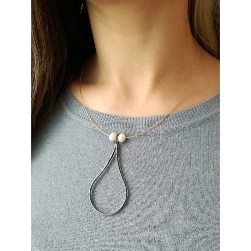 Black teardrop necklace, sterling...