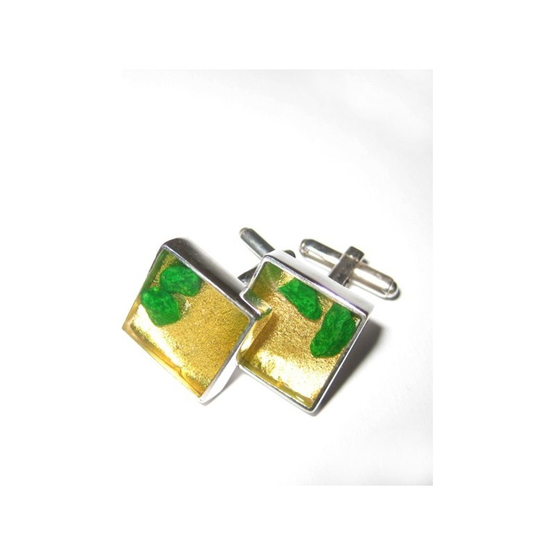 Square silver cufflinks, resin and...