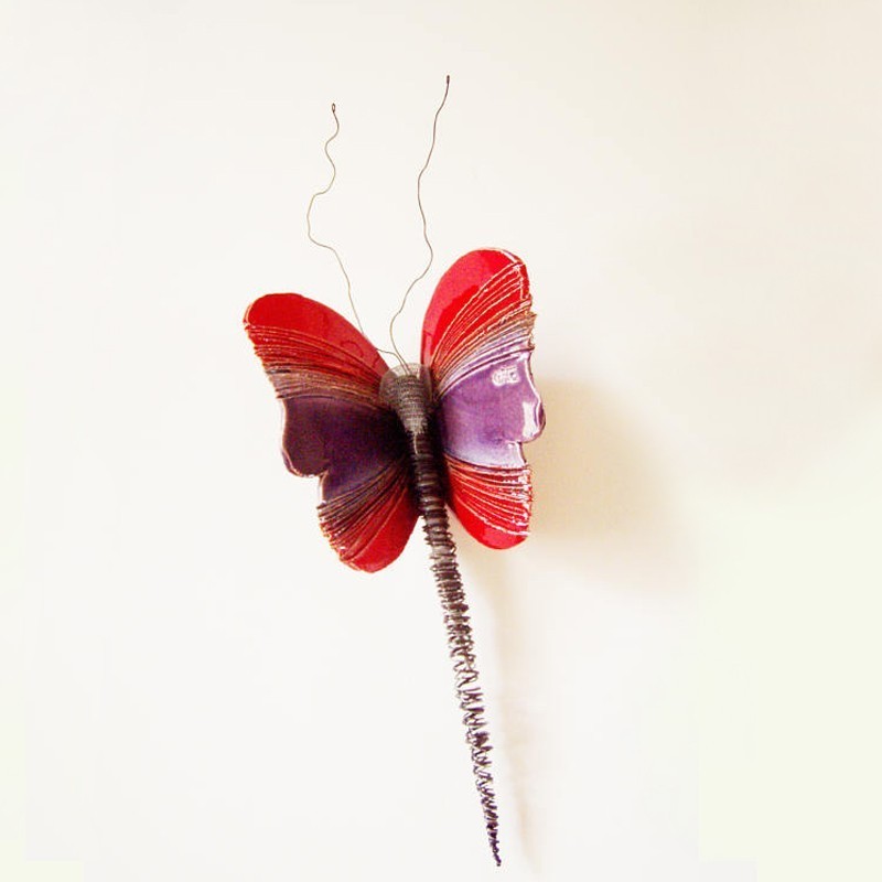 Red purple butterfly, ceramic...