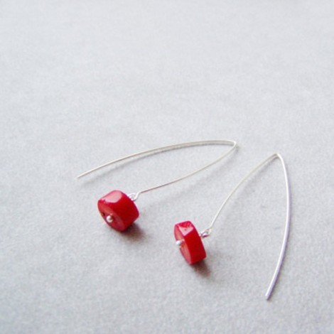 Red coral dangle earrings,...