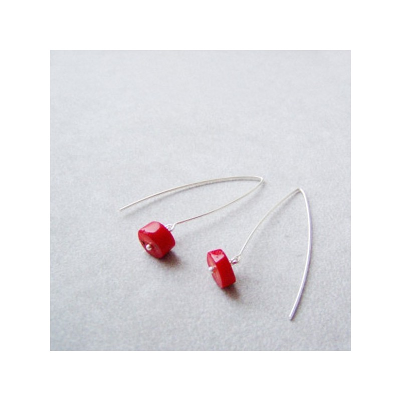 Red coral dangle earrings, solid...