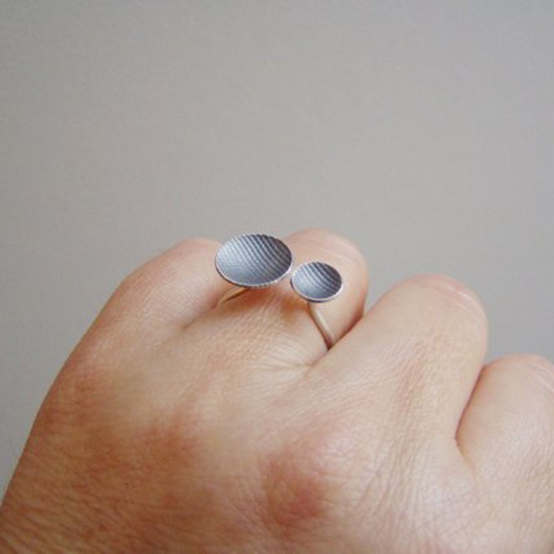 Two disks ring, sterling silver open...