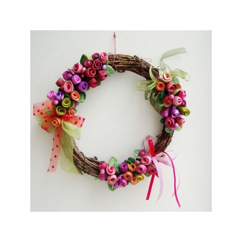 Spring roses wreath, colourful...