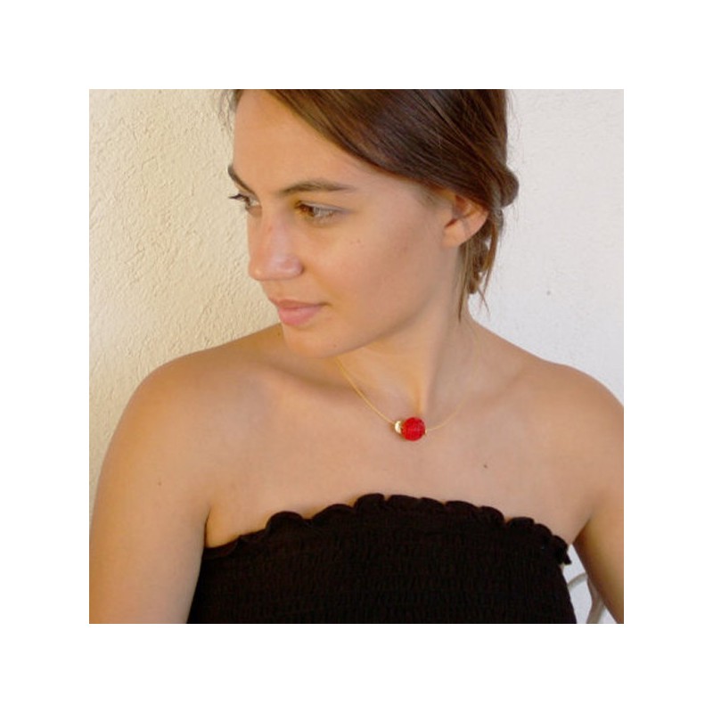 Red cinnabar necklace, minimalist...