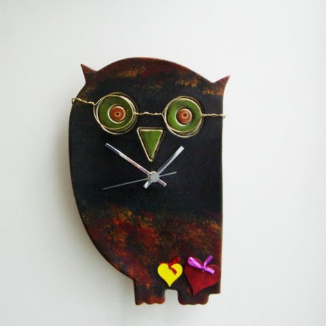 Black owl clock, ceramic...