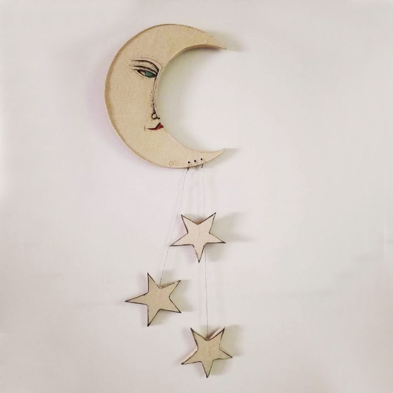 Moon and stars wall hanging, hand...