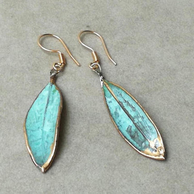 Olive leaves earrings, gold and...