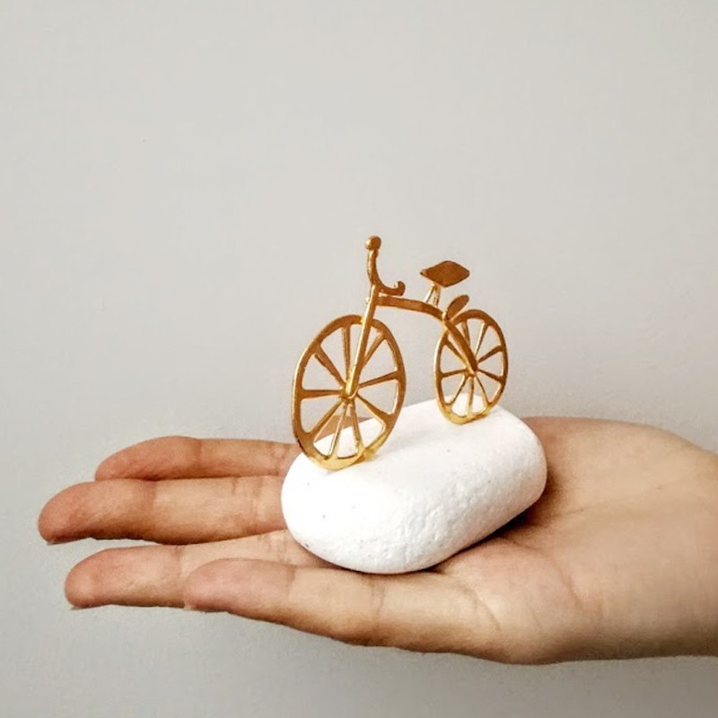 Gold bicycle sculpture, miniature...