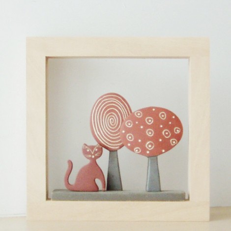 Cat and trees wall decor,...