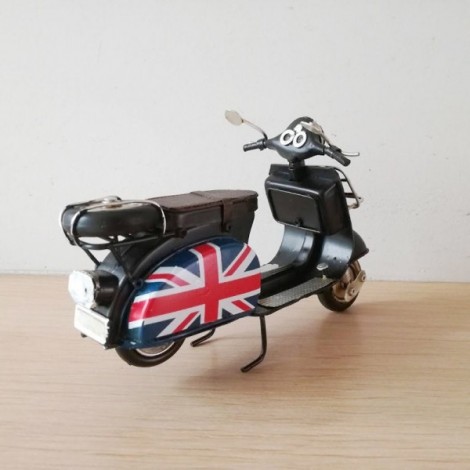 Black scooter miniature, British flag, vintage, collectible scooter, tin and rubber scooter miniature with Union Jack 2