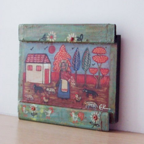 Greek farm yard  wood painting. 2