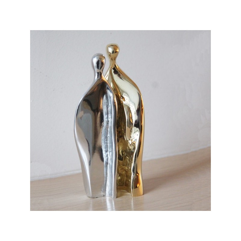 Man - woman abstract sculpture, brass and aluminum set of two nesting into each other.