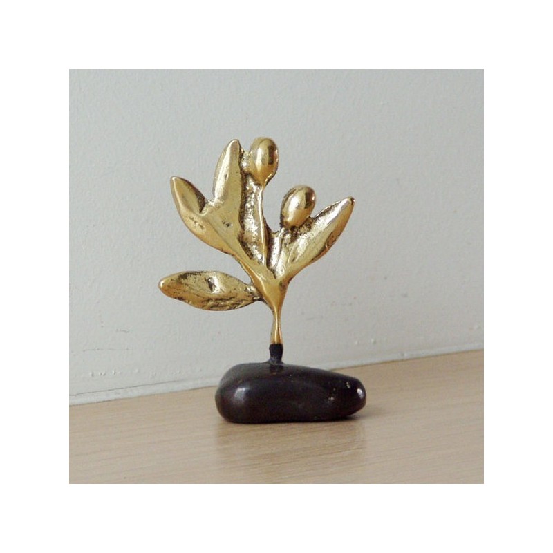 Solid brass olive branch on an oxidised base.