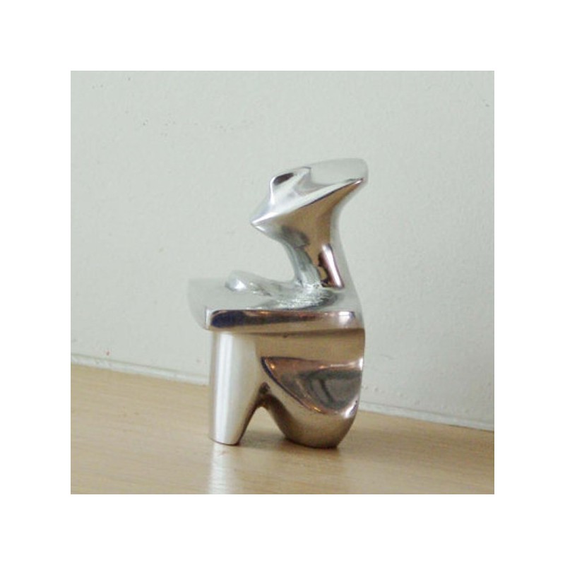 Sitting figure sculpture, minimal aluminum sculpture, Greek Museum copy Cycladic figure.