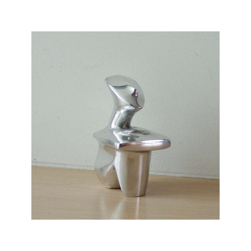 Sitting figure sculpture, minimal aluminum sculpture, Greek Museum copy Cycladic figure.