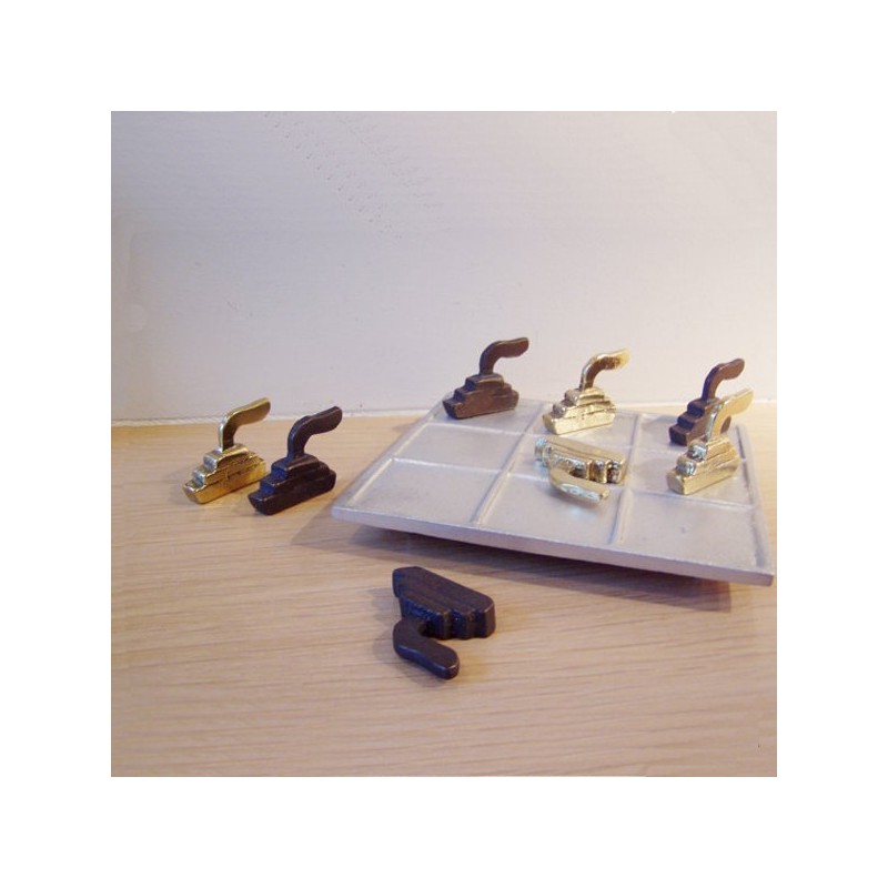 Greek ships tictactoe, brass and aluminum sculpture, table game.