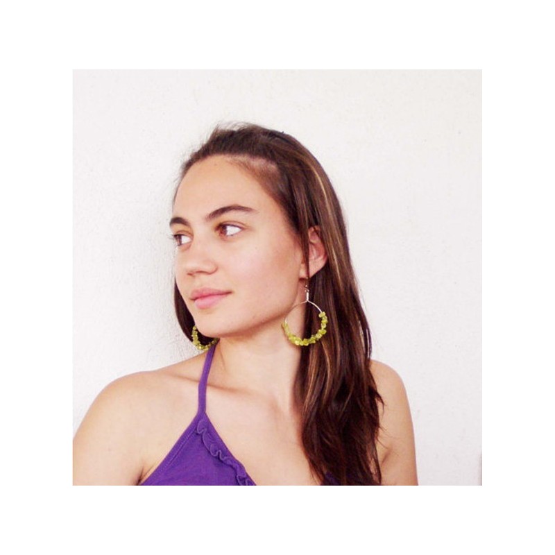 Chartreuse dangle earrings, sterling silver dangle earrings with peridot chip gemstone.