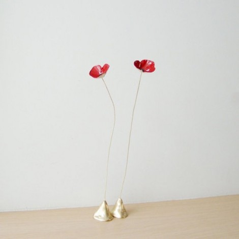 Red poppy metal sculpture,...