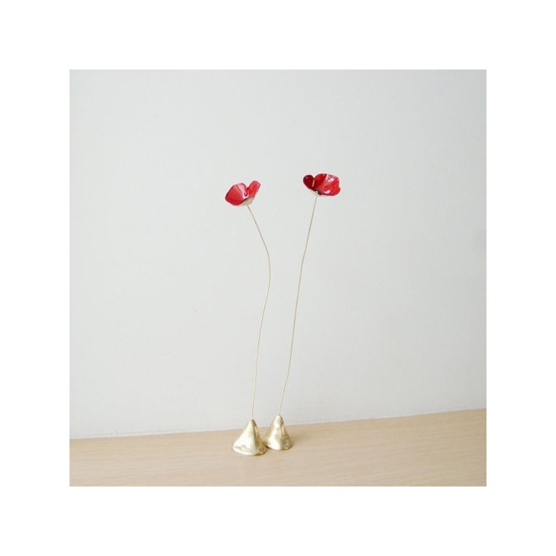 Red poppy metal sculpture, brass...