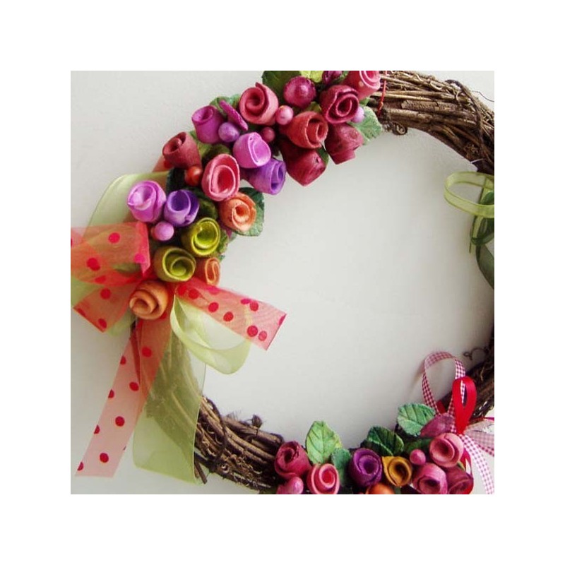 Spring roses wreath, colourful ceramic roses
