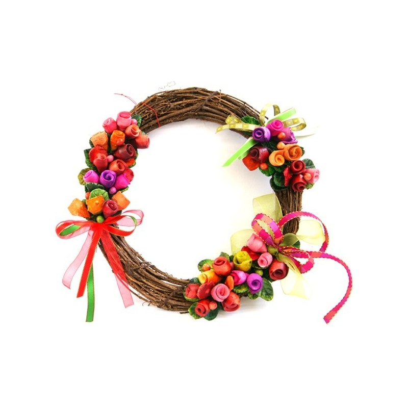 Spring roses wreath, colourful ceramic roses