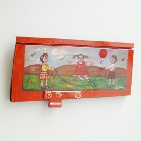 Jumping rope folk painting on salvaged wood 2